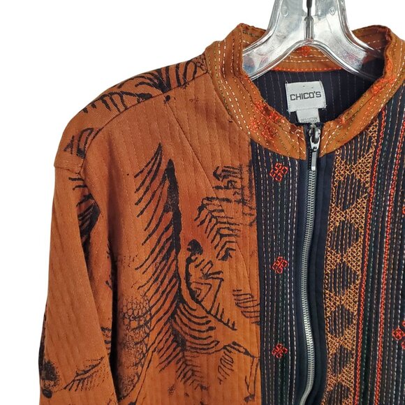 Chicos 3 Size XL Jacket Zip Up Cotton Embroidered Southwestern Art Print Boho - Picture 6 of 10